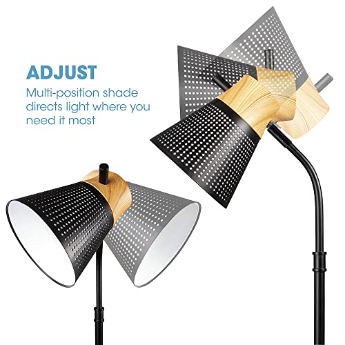 OttLite LED Table Lamp with Wireless Charging and USB, Black with Wood | ClearSun LEDs Reduce Eyestrain | 3 Color Temperature Modes | Movable Pivoting Shade | Extends 21"-25" Tall - color: Brown