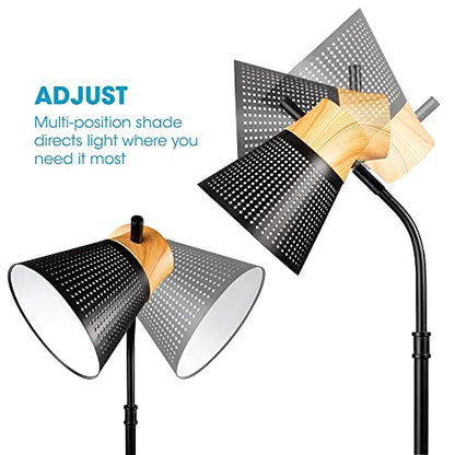 OttLite LED Table Lamp with Wireless Charging and USB, Black with Wood | ClearSun LEDs Reduce Eyestrain | 3 Color Temperature Modes | Movable Pivoting Shade | Extends 21"-25" Tall - color: Brown