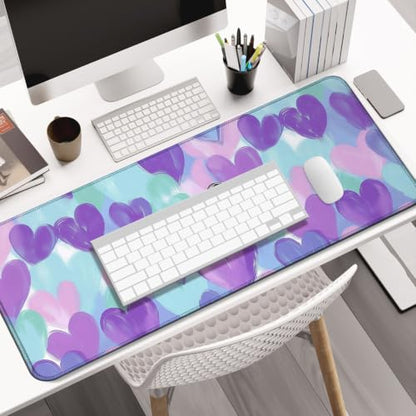 Purple Heart Large Mouse Pad & Desk Mat for Gaming, Office & Home | 31.5"x11.8"x0.12", XL, HD Print, Long, Ultra-Smooth Surface, Non-Slip Rubber Base, Stitched Edges, Office Accessories - color: XK02
