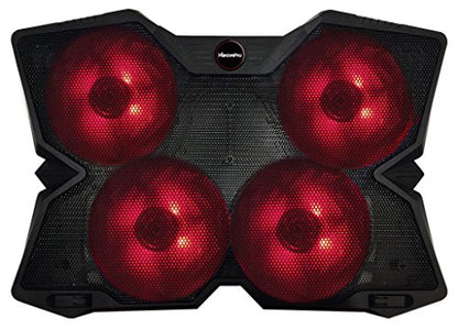 Portable Metal Mesh Laptop Cooler Cooling Pad, 4 Quiet Fans w/Red LED Light, Adjustable Height, Up to 17" Inch Notebook, 2 USB Interface w/Speed Control Switch, Non-Slip - Black (11148) - size: 4 Quiet Fans w/Red LED Light