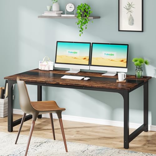 Tribesigns Modern Computer Desk, 63 x 31.5 inch Large Office Desk Computer Table Study Writing Desk Workstation for Home Office, Rustic/Black - color: Rustic + Black, size: 63*31.5 inch