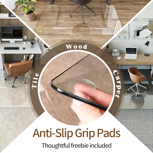 Koonmi Tempered Glass Chair Mat 36"x50" - Premium Office Chair Mat for Hardwood Floors & Low-Pile Carpet with 4 Non-Slip Pads - Thick Scratch-Resistant Surface - size: 36*50