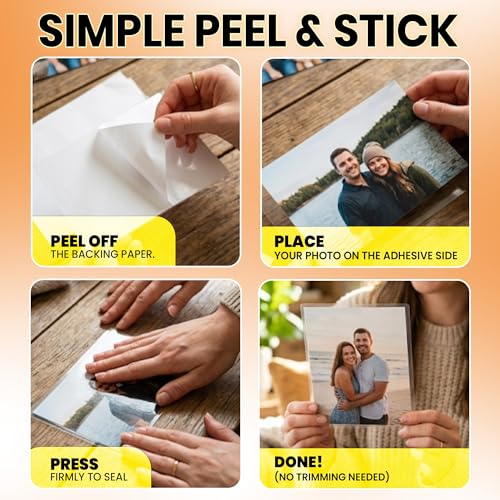 VIOLETTO Self-Adhesive Laminating Sheets, 4 x 6 in, 4mil, No Heat, 30 Pack | 30 self-adhesive cold laminating sheets, 4x6 photo size, 4 mil. No machine or heat needed; peel and stick to protect. - size: Photo Size 30 Pack