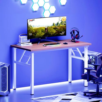 DlandHome 39.4 Inch Small Folding Computer Desk for Home Office, Teak White - color: Teak + White, size: 39 Inches