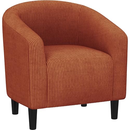 Yaheetech Corduroy Accent Chairs, Compact Furry Barrel Chairs with a Curved Silhouette for Small Spaces, Living Room, Bedroom, Brick Red - color: Brick Red (Corduroy), style: without Ottoman