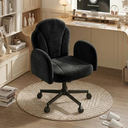 Bestier Criss Cross Office Chair with FILP-Up Armrests, Black Velvet | Rocking Recline,Swivel Makeup Vanity Chair with 5-Level Folding Armrest, Cross Legged Desk, Adjustable Height Swivel Chair - color: Black Velvet