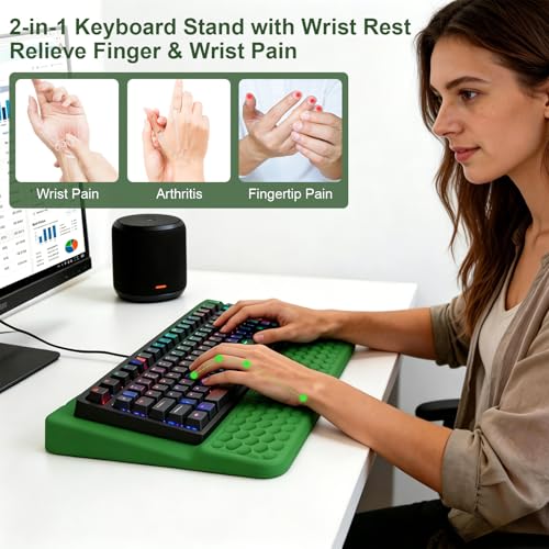 Ergonomic Keyboard Stand with Soft Memory Foam Wrist Rest for Office - color: Green