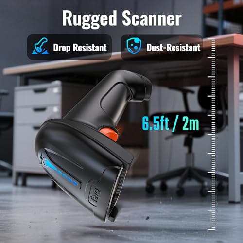 Tera Barcode Scanner with Battery Indicator: 2D Wireless, D5100, Black | USB Wired, 2.4G Wireless, 2200mAh Battery, 1D 2D QR Scanning, IP54 Protection, Retail Checkout Warehouse School PC Phone - color: 2D Black
