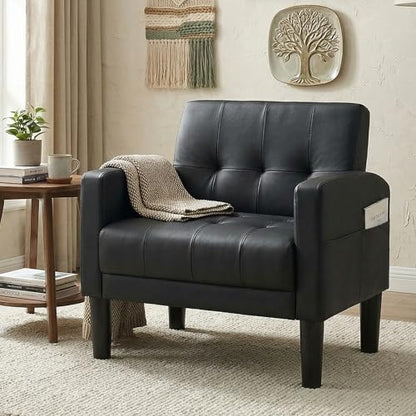 Black Accent Chair, Tufted Reading Armchair with Arms for Living Room - color: Black, size: 30.9inch-1