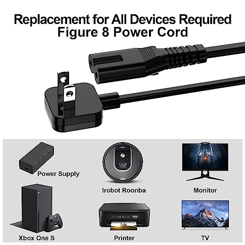 AC Adapter Power Cord 5ft, Super Slim Flat Plug Non Block Design, Figure 8 Power Cable Replacement for Chargers, TV, Xbox, PlayStation Series, Power Supply for Small Electronic Gadgets - color: Flat Cord Black