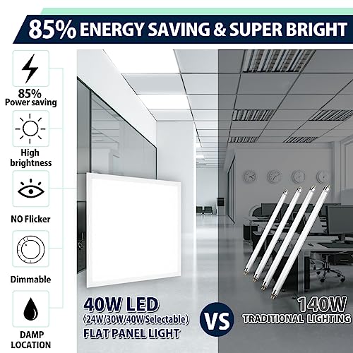 Allsmartlife 2x2 LED Flat Panel Light 4-Pack, Triac Dimmable, 5CCT (3000K-3800K-4500K-5200K-6000K) 40W/5000LM, Back-Lit 2x2FT LED Troffer Light Drop Ceiling for Commercial Office, ETL - size: 4-Pack