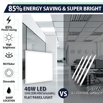 Allsmartlife 2x2FT LED Flat Panel Troffer Light, 2-Pack 5CCT (3000K-3800K-4500K-5200K-6000K), Triac Dimmable, 2X2 Recessed Back-Lit Drop Ceiling Light Fixture - size: 2-Pack