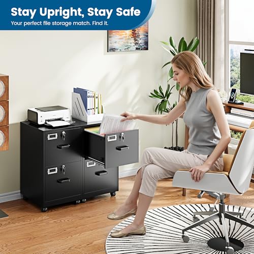 PEUKC 2 Drawers Mobile File Cabinet with Lock, Under Desk Rolling File Cabinet for Home Office, Organizes Letter Legal A4 Files, Black(Assembly Required) - color: Black, size: 27.4"H