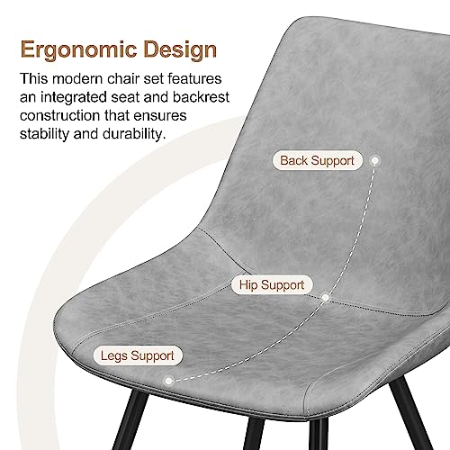 Yaheetech Dining Chairs Set of 4 Mid Century Modern Kitchen Chairs Gray | Faux Leather Upholstered Dining Room Chairs with Metal Legs and Curved Backrest, Armless Side Chairs for Kitchen Living Room - color: Grey, size: Set of 4