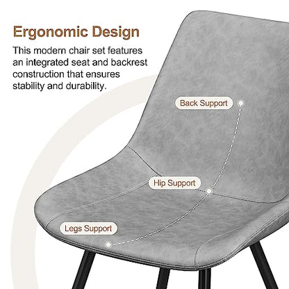 Yaheetech Dining Chairs Set of 4 Mid Century Modern Kitchen Chairs Gray | Faux Leather Upholstered Dining Room Chairs with Metal Legs and Curved Backrest, Armless Side Chairs for Kitchen Living Room - color: Grey, size: Set of 4