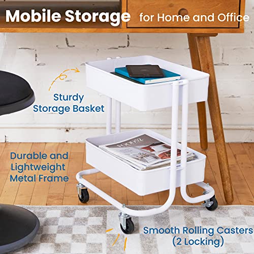 ECR4Kids 2-Tier Multipurpose Mobile Storage Utility Cart, White