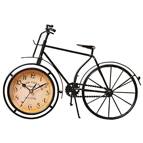 Desk Clock Vintage Table Bike Clock Desktop Silent Metal Clock for Office Bedroom Quartz Decor Black - color: Black