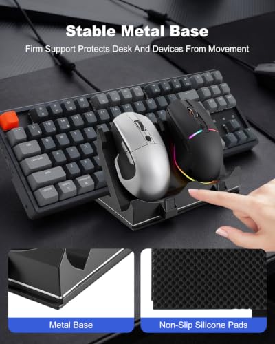 Keyboard Mouse Stand Holder Fit for Gaming Office Desk Dual Layer 15° | Metal Base Plate, Non Slip Pads, Adapter Storage, Weighted Support, Wide Compatibility, Neat Organization