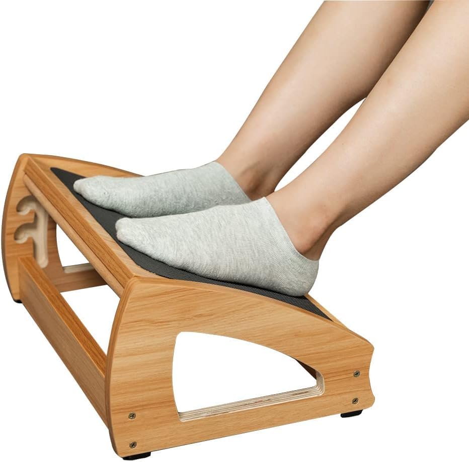 StrongTek Wooden Under Desk Footrest, 3 Heights, 400 lb, Anti-Slip, Natural | Wide Non-Slip Platform, Stable Wooden Frame, Three Height Options, Office, Gaming, Reading and Sofa Leg Support - color: Natural