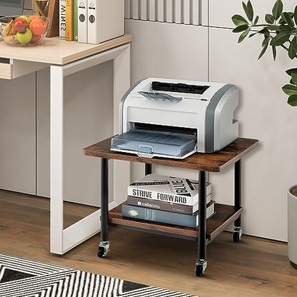 Tangkula 2-Tier Printer Stand, Under Desk Rolling Printer Cart - color: Rustic Brown, size: 2-Tier