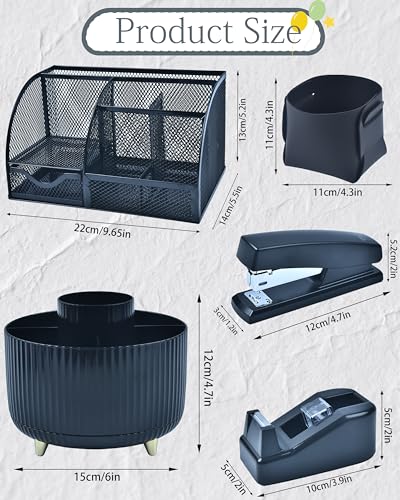 Black Desk Accessories and Organizers with Desk Organizer and 360°Rotating Pen Holder stapler Pen and a Lot of Office Black Office Supplies Beautifully Presented in a Gift Box - color: Black