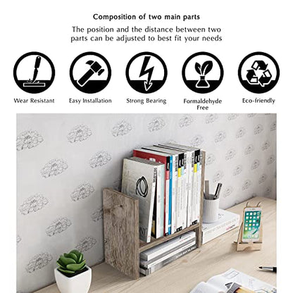 Jerry & Maggie Desktop Organizer Office Storage Rack Adjustable Wood Display Shelf Free Style Double H, Multi-Functional Mini Bookshelf for Desk Natural Stand (Gray Oak) - color: Gray Oak