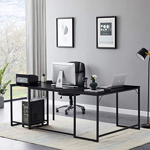 U-Shaped Computer Desk, Industrial Corner Writing Desk with CPU Stand, Gaming Table Workstation Desk for Home Office for Adults Black