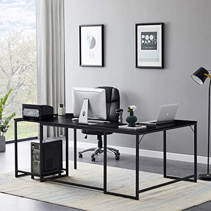 U-Shaped Computer Desk, Industrial Corner Writing Desk with CPU Stand, Gaming Table Workstation Desk for Home Office for Adults Black