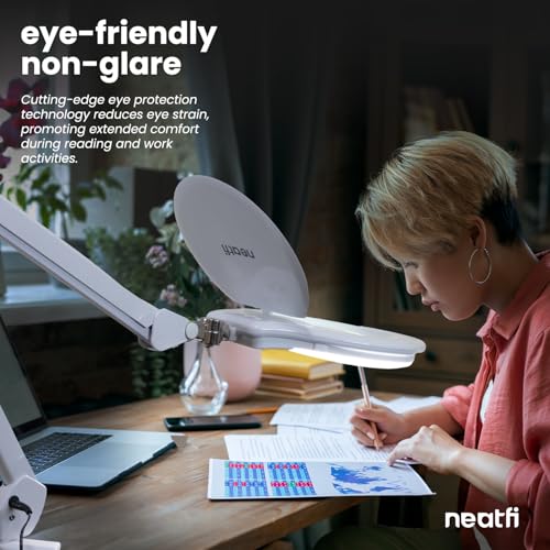 Neatfi Elite XL HD LED Magnifying Lamp | 7-Inch Lens | 1.75X + 4X Magnification | Dimmable | 3 Light Modes (3000K / 4000K / 6500K) | Adjustable Arm | Glare-Free (White-2, 7-inch Lens, CCT with Clamp) - color: White-2