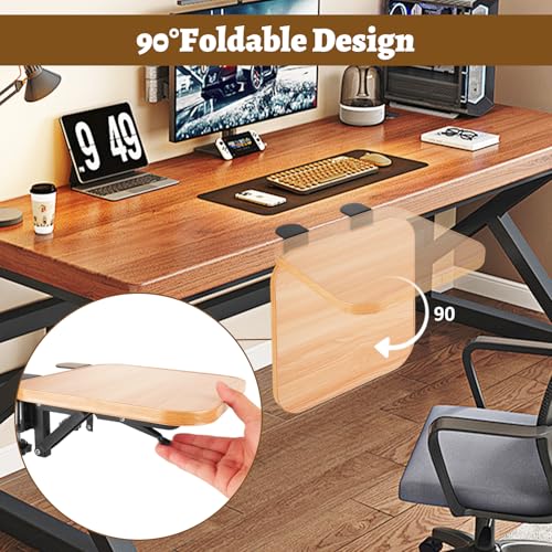 DAJAVE Ergonomics Desk Extender Tray, 9.4x9.1Inch Clamp On Desk Shelf, Foldable Table Extender for Desk, Table Desk Arm Rest, Keyboard Drawer Tray for Office and Home, Workstation Organizer