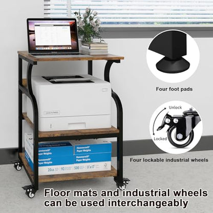 Natwind 3 Tier Large Printer Stand, 24"x20", with Charging Station,Retro - color: Retro