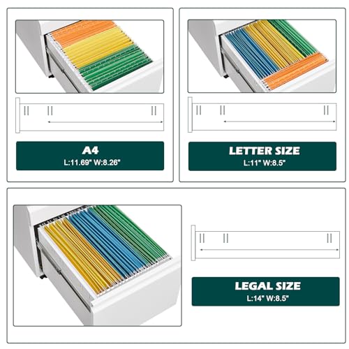 3 Drawer Mobile Locking File Cabinet,Anti-tilt Design Metal Vertical Filing Cabinet,Rolling Desk Filing Cabinet fits Letter/Legal Size for Home Office (White) - color: White, style: 3A
