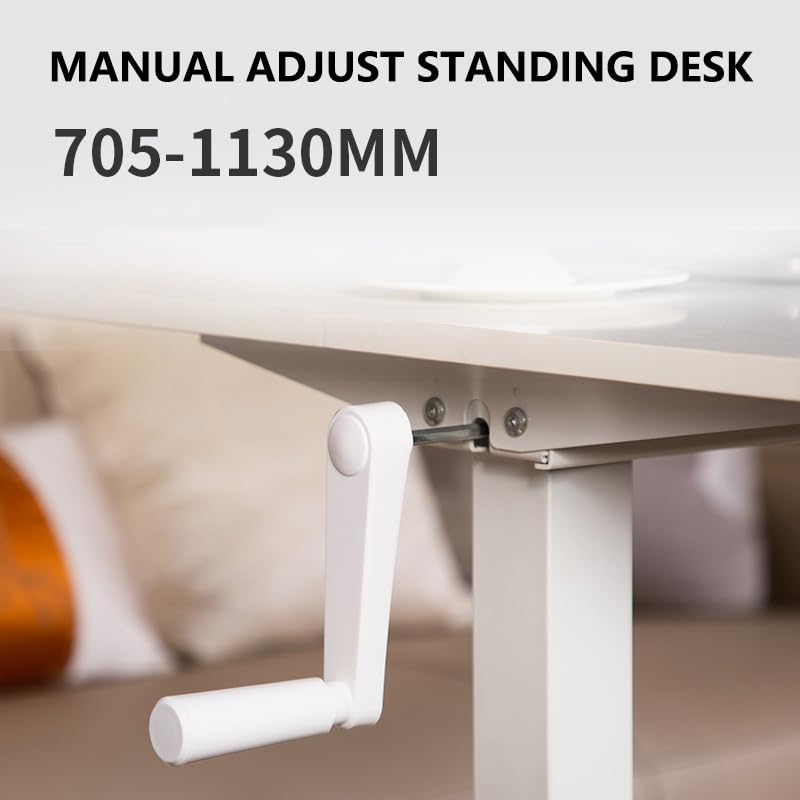 Standing Desk Adjustable Height Manual Crank, 80x60cm Home Office Computer Desk with Whole-Piece Desktop Board, 70-113cm Rising Desk
