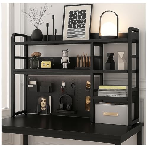 Desktop Bookshelf, pegboard Storage and Organization Rack, Dorm Desk Shelf, Desk Hutch, Desktop Storage for Office, Study, Student Display Rack,Desktop Shelves (Black 37.4" Lx9.9 Wx37 H) - color: Black, size: 37.4" Lx9.9"Wx37"H