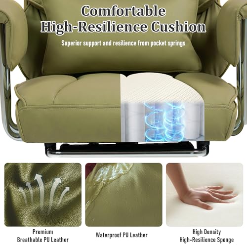 500 Lbs Kneading Massage Office Chair with Foot Rest Reclining Green | Ergonomic Computer Chair, High Back Thick Cushion, Big & Tall, Comfy Leather, Heavy Duty Home Executive - color: Green