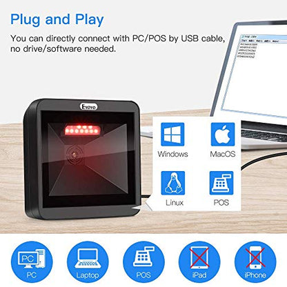 Eyoyo Omnidirectional Desktop Hands-Free Automatic 1D 2D QR Barcode Scanner | Big Scan Window Barcode Reader, Read PDF417 on ID Card, Driver's License, Passport, for Supermarket Library Retail Store