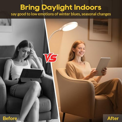 Happy Light Therapy Lamp,11000 Lux Sun Light Lamp with Touch Remote Control | Full Spectrum Light,5 Color Temperatures & 10 Brightness，1H Timer， Light Therapy for Home/Office Use - color: White