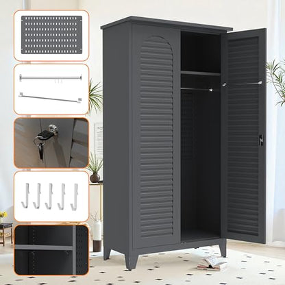 KEIKI 73'' H Metal Tool Storage Cabinet, Garage Storage Cabinet with Doors & Adjustable Shelves & Ample Storage Space for Garage, Home, Office, Utility Room
