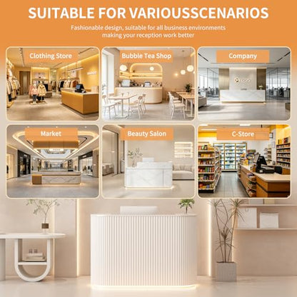 Modern Reception Desk with Counter - Curved Front Checkout Page with Led Lighting, Lockable Drawers, Hidden Cable Management and Wood Construction, Salon Reception Desk for Beauty Salons - color: Milky White