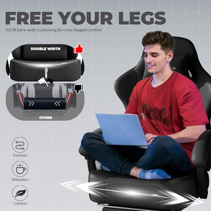 GTPLAYER Big and Tall Gaming Chair 400lbs Heavy Duty Office Chair with Footrest, High Back Pocket Spring Ergonomic Computer Chair for Adults, Wide Seated Cushion with Linkage Armrests, Leather Black - color: Dark Black