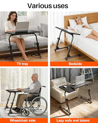 Adjustable Folding TV Tray Table, Mobile TV Dinner Tray for Eating on Couch - color: Black