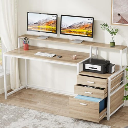 Tribesigns 63 Inch Computer Desk with File Drawer Cabinet, Home Office Desk - color: Walnut