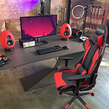 Homall Gaming Chair, Office Chair High Back Computer Chair Leather Desk Chair Racing Executive Ergonomic Adjustable Swivel Task Chair with Headrest and Lumbar Support (Red) - color: Red