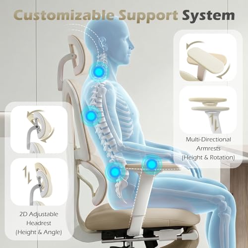 Ergonomic Office Chair with Footrest and Dynamic Lumbar Support, Cream - color: Beige
