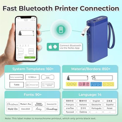 Nelko P21 Label Maker Machine with Tape, Bluetooth Label Printer, Blue - color: Blue