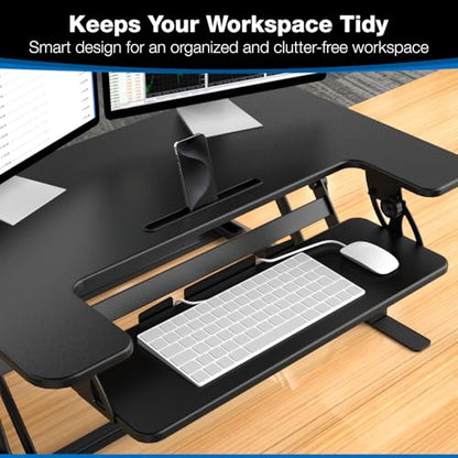 Mount-It! Standing Desk Converter - Height Adjustable Stand Up Desk with Gas Spring Riser - Wide 36 Inch Sit Stand Workstation Fits Dual Monitors – Black (MI-7926)