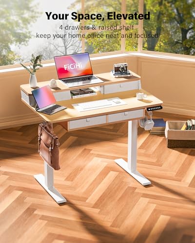 FiCiHi 40x24 Inch Electric Standing Desk, 4 Drawers, Adjustable Height Desk - color: Maple, size: 40"x24" (4 Drawers)