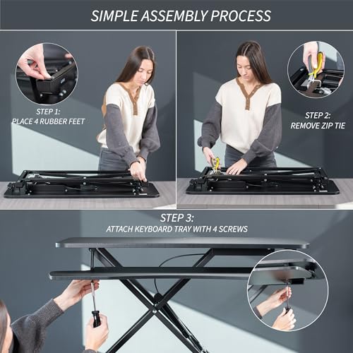 VIVO 28 inch Desk Converter, K Series, Height Adjustable Sit to Stand Riser, Dual Monitor and Laptop Workstation with Keyboard Tray, White, DESK-V028KW | Height Adjustable, Stand Up Desk Riser, Wide Keyboard Tray, Dual Monitor and Laptop Workstation, Whit