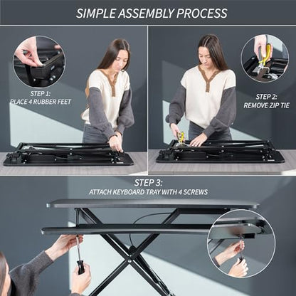 VIVO 28 inch Desk Converter, K Series, Height Adjustable Sit to Stand Riser, Dual Monitor and Laptop Workstation with Keyboard Tray, White, DESK-V028KW | Height Adjustable, Stand Up Desk Riser, Wide Keyboard Tray, Dual Monitor and Laptop Workstation, Whit
