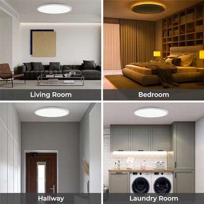 Matane 15.4in LED Flush Mount Ceiling Light Fixture with Remote, 2000K Warm Nightlight, Dimmable 3000K-6500K Low Profile Ceiling Lights for Bedroom, Living Room, 3600LM, White - color: White, size: 15.4 Inch